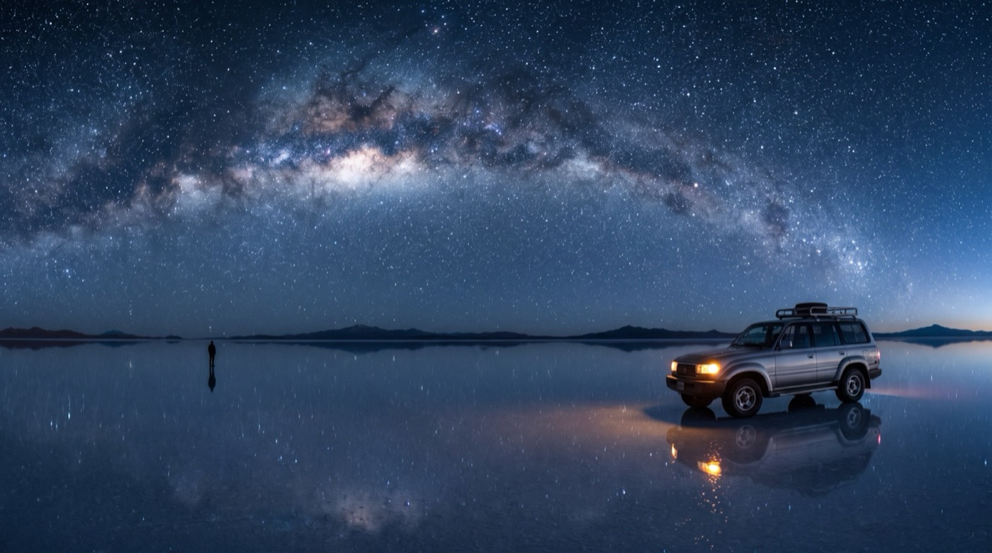 Cielo estrellado sobre el Salar de Uyuni